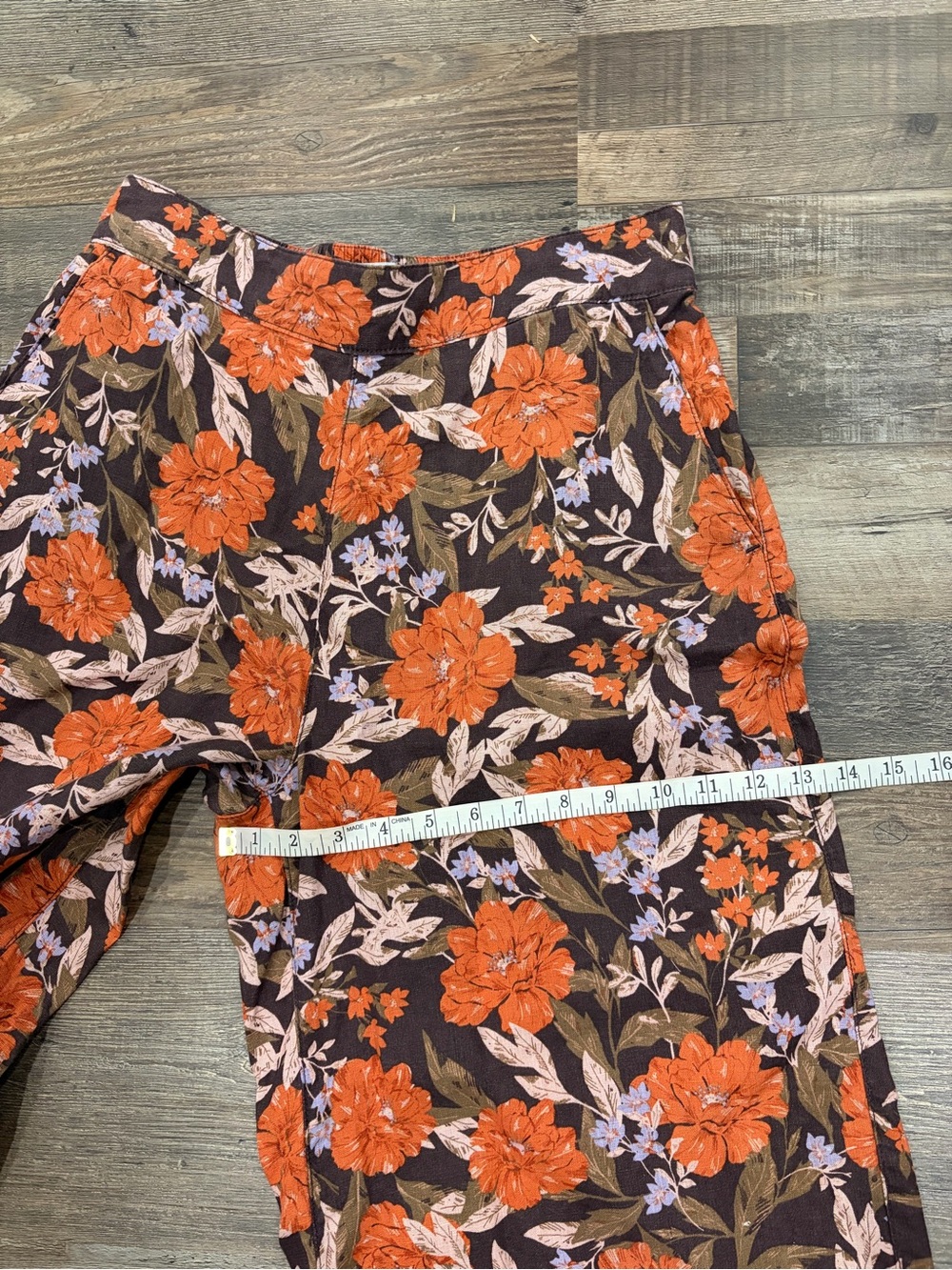 Haute Hippie Pants 100% Linen Floral Wide Leg Cropped Pants Size L Resort Vaca - Picture 9 of 14